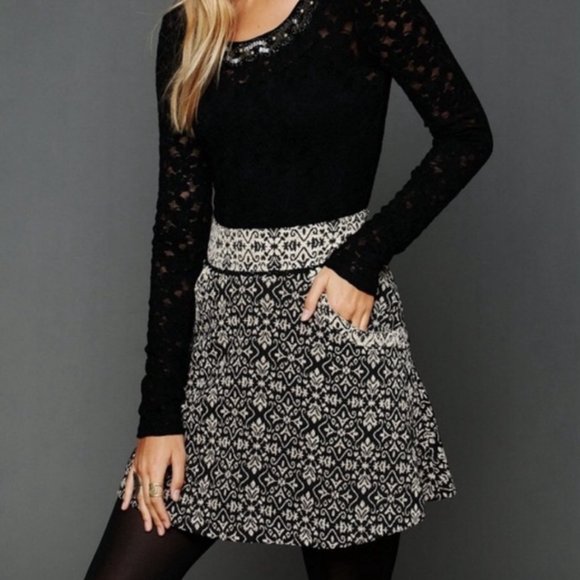 Free People Carpet Bag Black Jacquard Mini Skirt - Picture 5 of 12